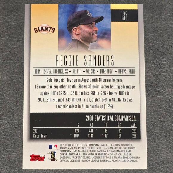 2002 Topps Gold Label #135 Reggie Sanders Baseball Card - Picture 2 of 2